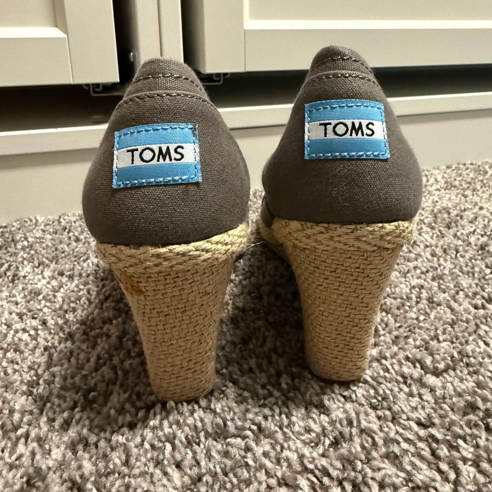 TOMS Gray Wedge Sandals with Woven Heel